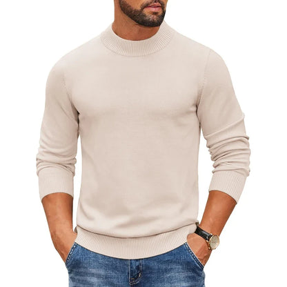 Herren Rollkragenpullover Langarm Strickpullover Rippbündchen Uni-Farben