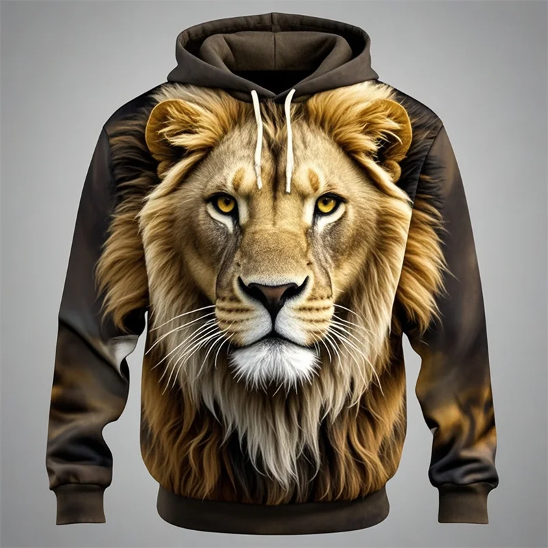 Hoodie Unisex Löwenkopf-Print mit Kapuze Kängurutasche