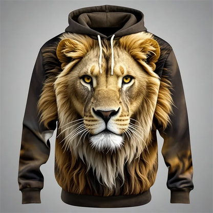 Hoodie Unisex Löwenkopf-Print mit Kapuze Kängurutasche