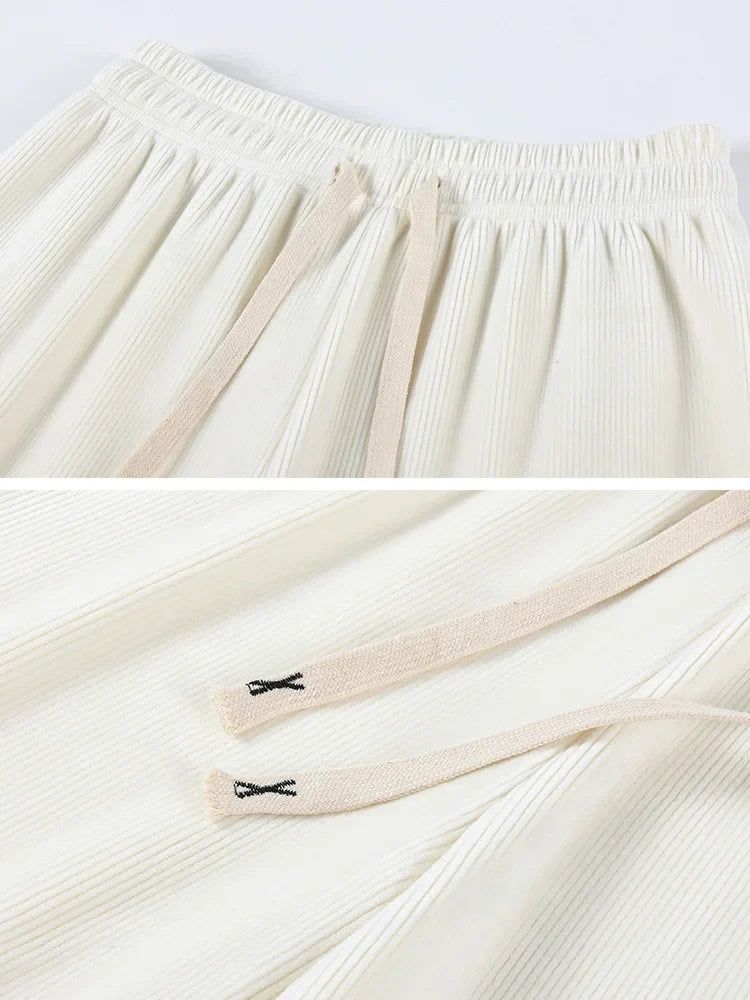 Damen Weite Hose mit Kordelzug Gerippt Hohe Taille Freizeithose