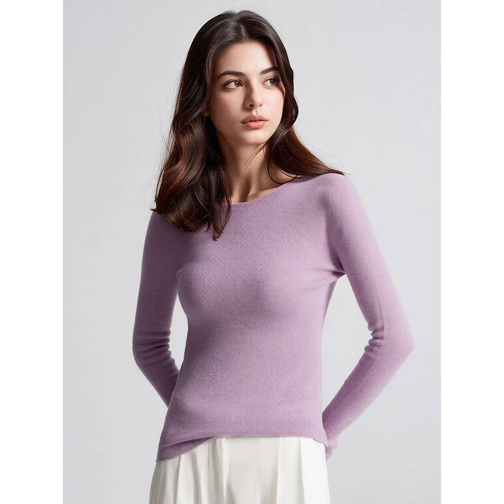 Damen Langarmshirt Rundhals Basic Slim Fit Pullover Gerippt