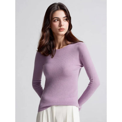Damen Langarmshirt Rundhals Basic Slim Fit Pullover Gerippt