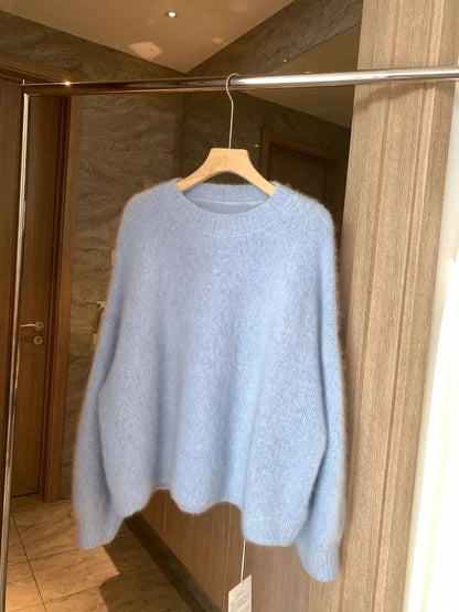 Damen Flauschiger Oversize Pullover – Kuscheliger Strickpullover für Herbst und Winter, Lässiger Stil