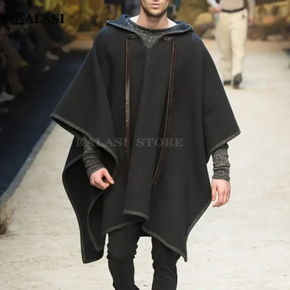 Herren Hoodie Poncho mit Kordelzug Dunkelgrau