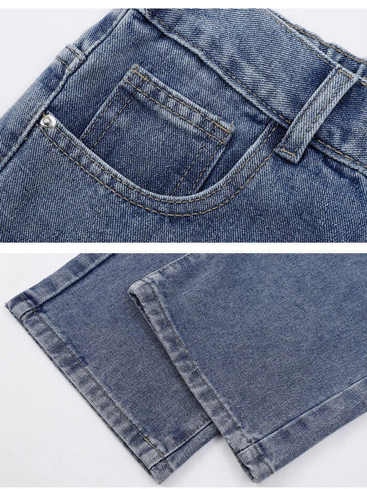 Jeans Herren Weites Bein Loose Fit Denim Hose Streetwear