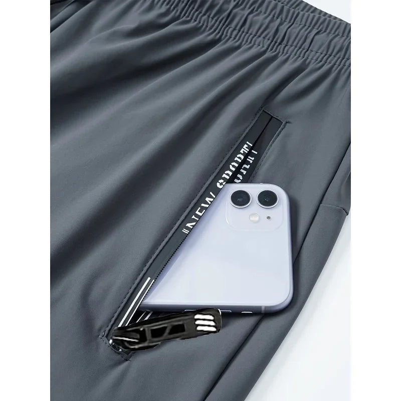 Herren Freizeithose Grau mit Reißverschlusstaschen Elastischer Bund