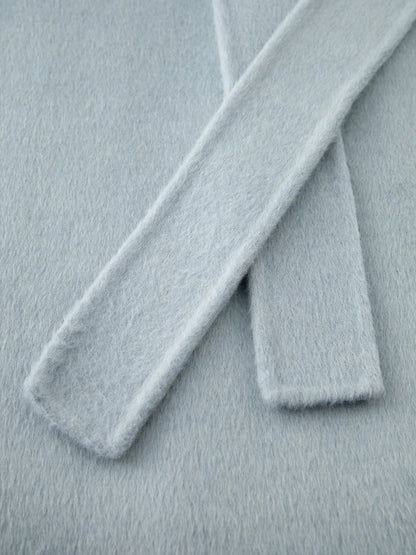 Damen Langer Mantel Zweireihig Hellblau Uni Wintermantel