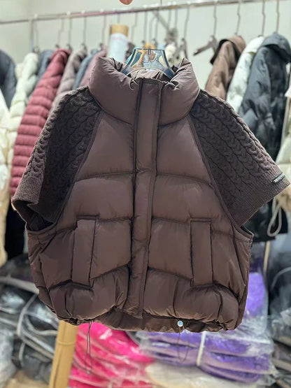 Damen Daunenweste mit Strickärmeln Stehkragen Kurz Jacke