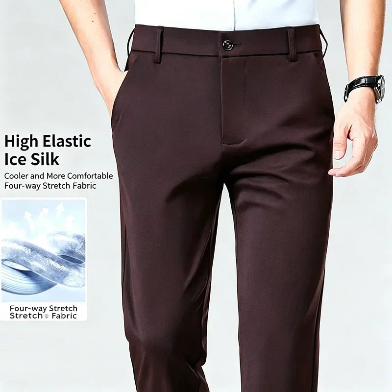 Herren Business Hose Schwarz Gerader Schnitt Elegant