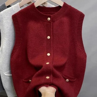 Damen Strickweste mit Knopfleiste und Rundhalsausschnitt, verschiedene Farben