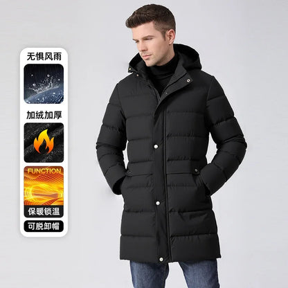 Herren Daunenmantel lang Winter Steppmantel mit Kapuze gepolstert
