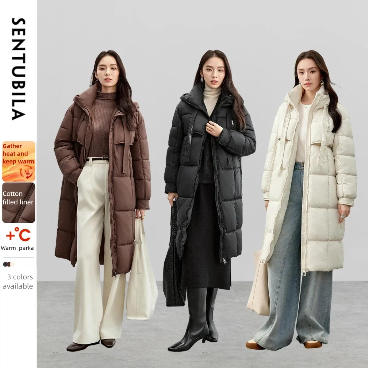 Damen Langer Steppmantel mit Kapuze Winter Warm Gefütterter Parka