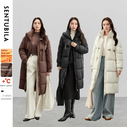 Damen Langer Steppmantel mit Kapuze Winter Warm Gefütterter Parka