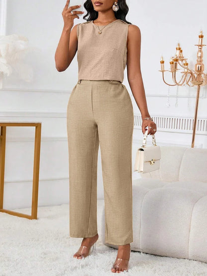 Damen Zweiteiler Set Ärmelloses Top und Weite Hose Freizeit-Outfit