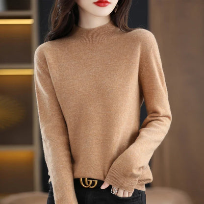 Damen Pullover Stehkragen Langarm Feinstrick Basic