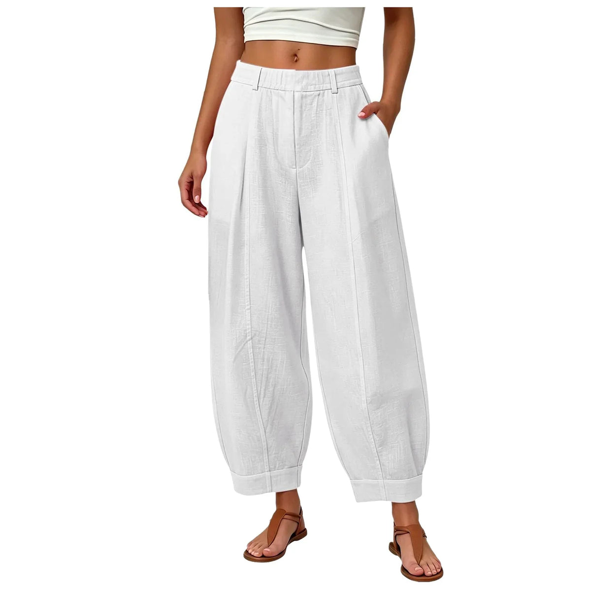 Damen Pumphose Weites Bein High-Waist Freizeithose mit Taschen