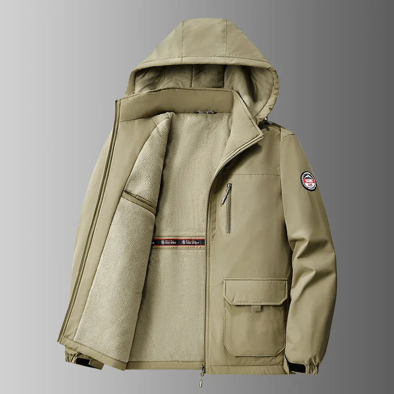 Herren Winterjacke mit Kapuze Gefüttert Khaki