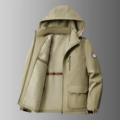 Herren Winterjacke mit Kapuze Gefüttert Khaki