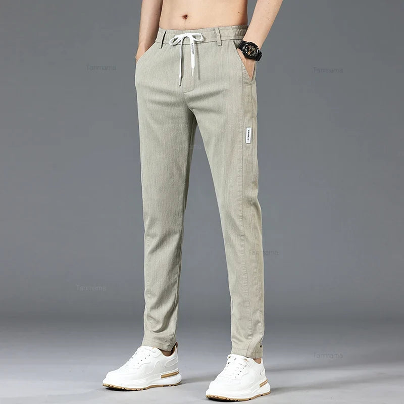 Herren Freizeithose Elastischer Bund Kordelzug Hellblau