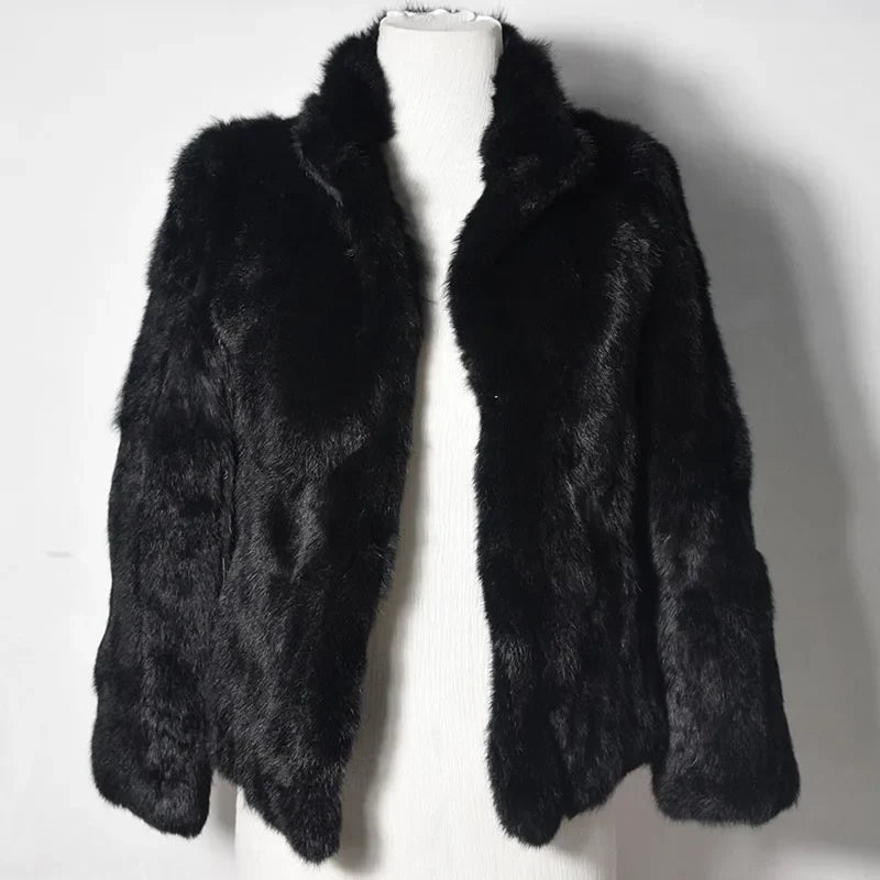 Damen Kurzmantel aus Kunstfell mit Stehkragen luxuriöse Winterjacke