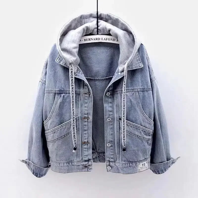 Jeansjacke mit Kapuze Hellblau meliert Damen