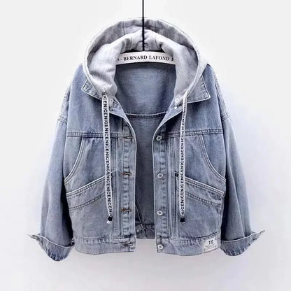Jeansjacke mit Kapuze Hellblau meliert Damen