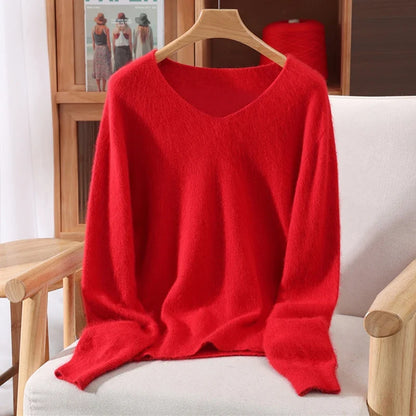 Damen Pullover V-Ausschnitt Langarm Weiches Material