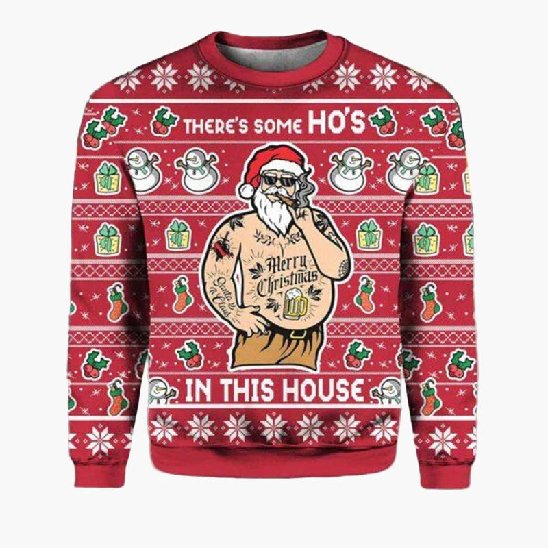 Herren Ugly Christmas Sweater Biker Stil – Lustiger Weihnachts-Pullover mit Santa auf Motorrad