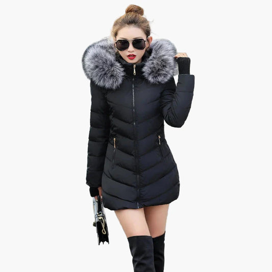 Damen Winter Steppmantel mit Kunstfellkragen – Eleganter Outdoor Parka für kalte Tage