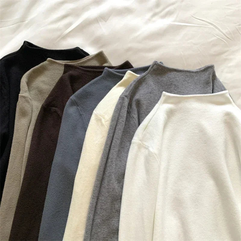 Damen Strickpullover Halbkragen Langarm Basic Oberteil