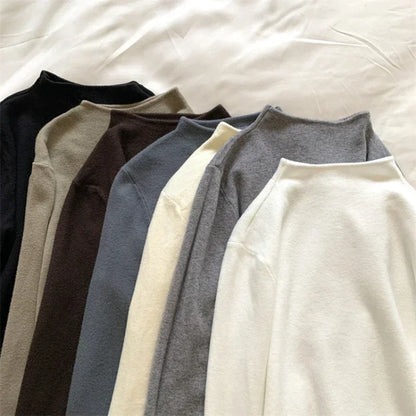 Damen Strickpullover Halbkragen Langarm Basic Oberteil