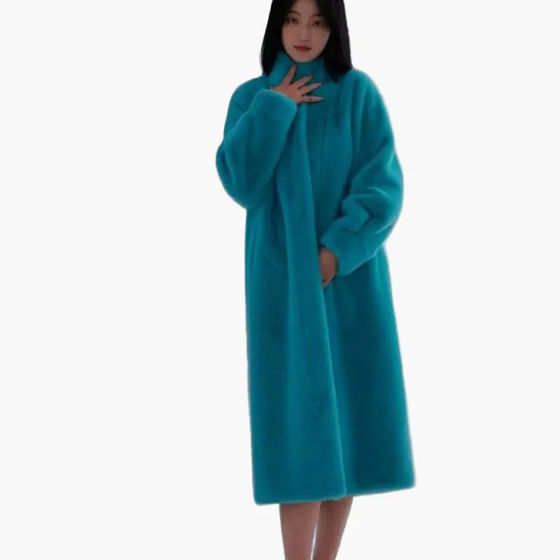Damen Kuscheliger Langer Plüschmantel – Eleganter Wintermantel für Alltag & Freizeit