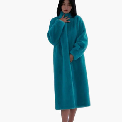 Damen Kuscheliger Langer Plüschmantel – Eleganter Wintermantel für Alltag & Freizeit