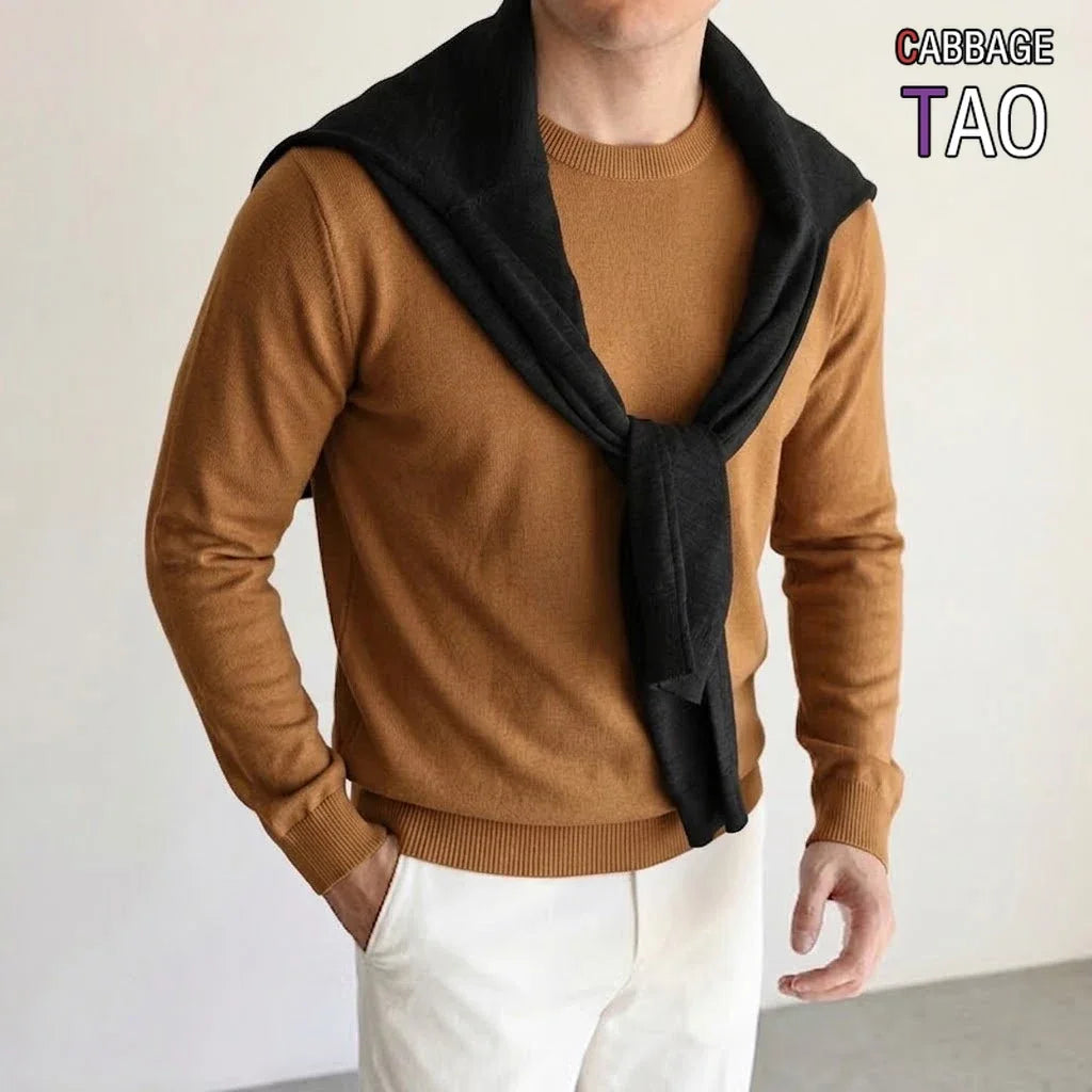 Herren Rundhals Pullover Feinstrick Langarm
