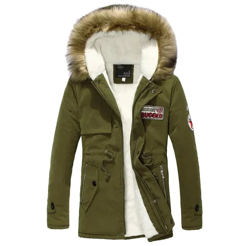Herren Winterparka mit Kapuze, Kunstpelzbesatz und Innenfutter, verschiedene Farben