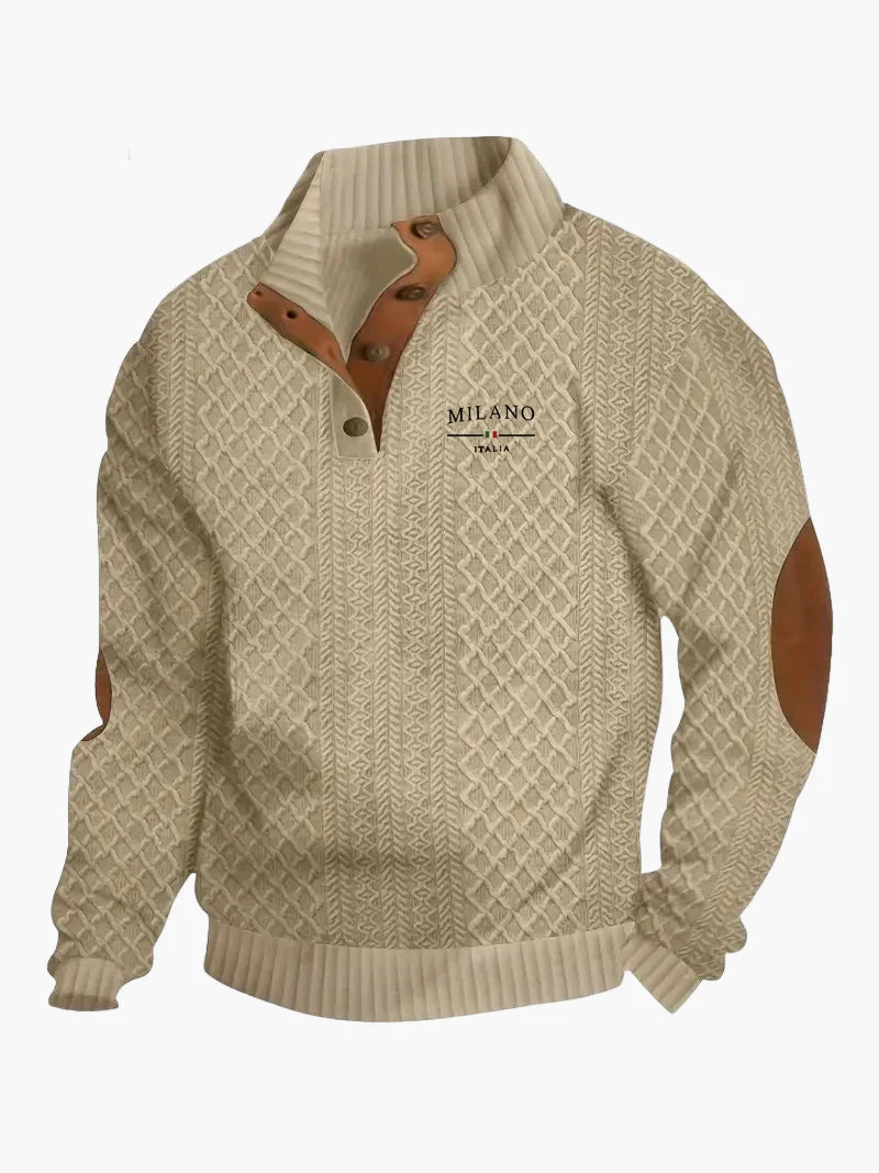 Herren Strickpullover Milano Italia Vintage Stil mit Veganem Lederapplikationen – Freizeit & Business
