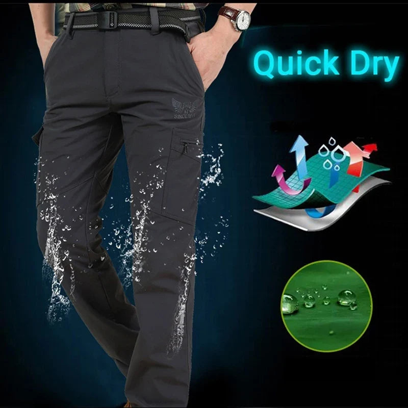 Herren Cargo Hose Grau mit Seitentaschen & elastischem Bund