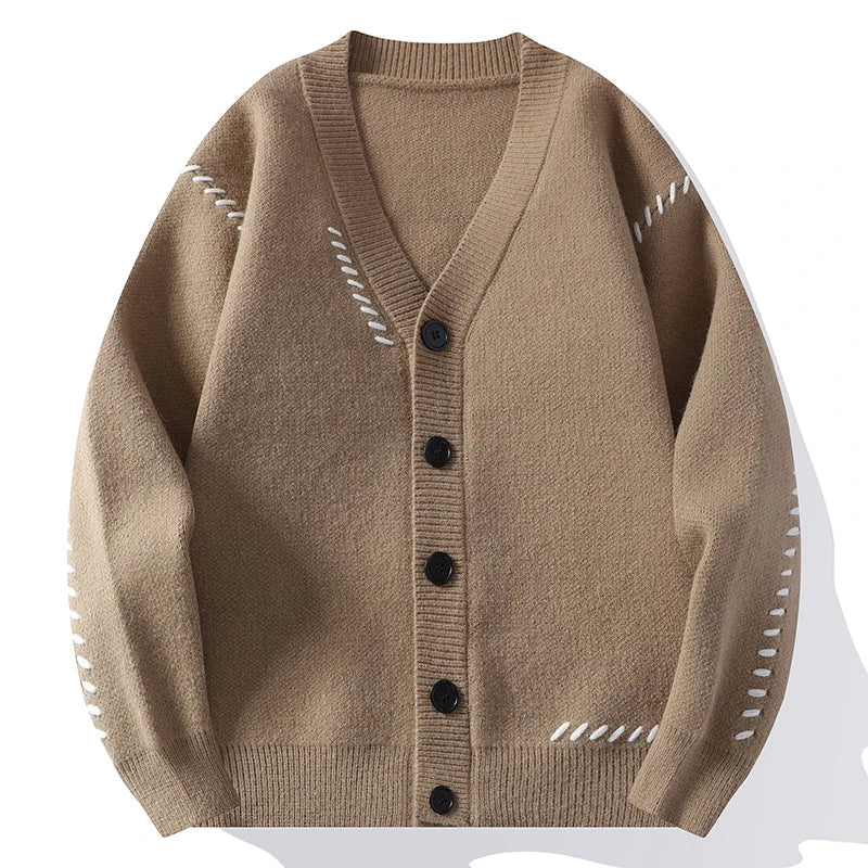Strickjacke Herren V-Ausschnitt Cardigan mit Stichmuster Grün Schwarz Weiß Beige