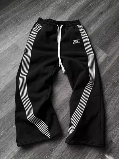 Weite Sweatpants Hose Damen Grau mit Seitenstreifen Kordelzug