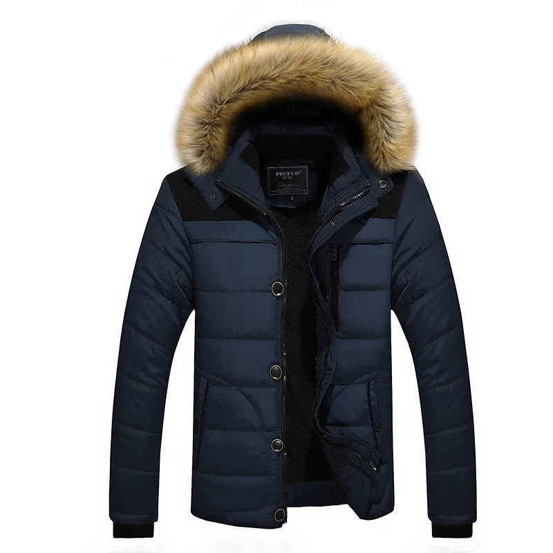 Herren Winter Steppjacke mit Fellkapuze gepolstert