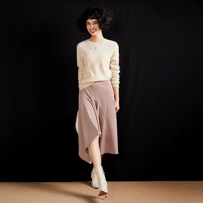 Damen Rundhals Pullover Langarm Basic Strickpullover