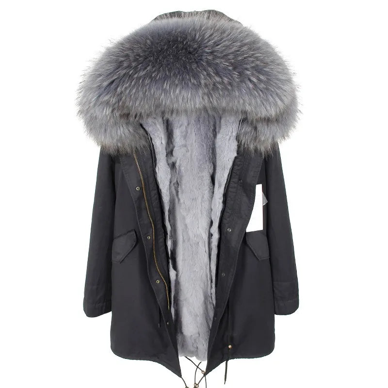 Damen Winter Parka mit Kapuze und Kunstpelz Futter