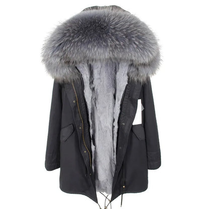 Damen Winter Parka mit Kapuze und Kunstpelz Futter