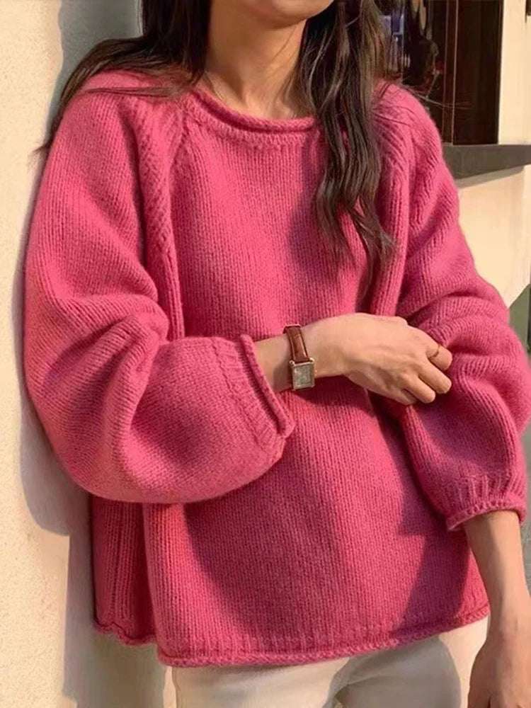 Damen Strickpullover Rundhals Oversize Raglanärmel