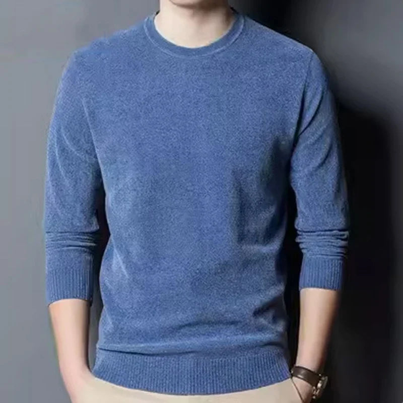 Herren Winter Pullover Rundhals Langarm Uni Farbe Warm gefüttert