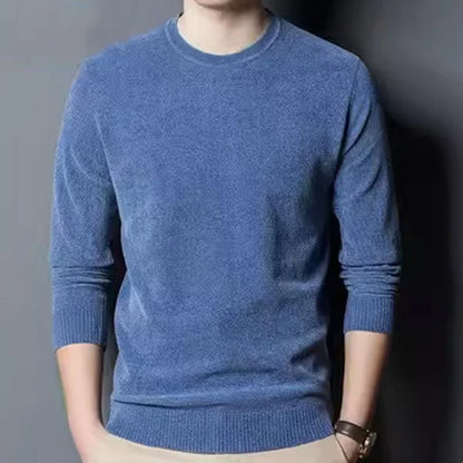Herren Winter Pullover Rundhals Langarm Uni Farbe Warm gefüttert