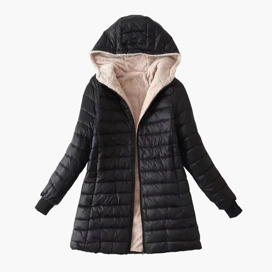 Damen Steppmantel mit Kapuze – Winterjacke mit Fleece-Innenfutter für Alltag & Outdoor
