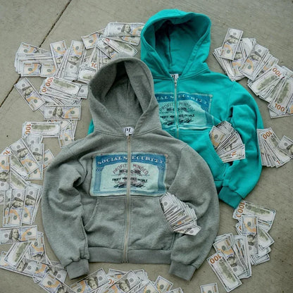 Kapuzenjacke Reißverschluss Druck Lockere Passform Damen