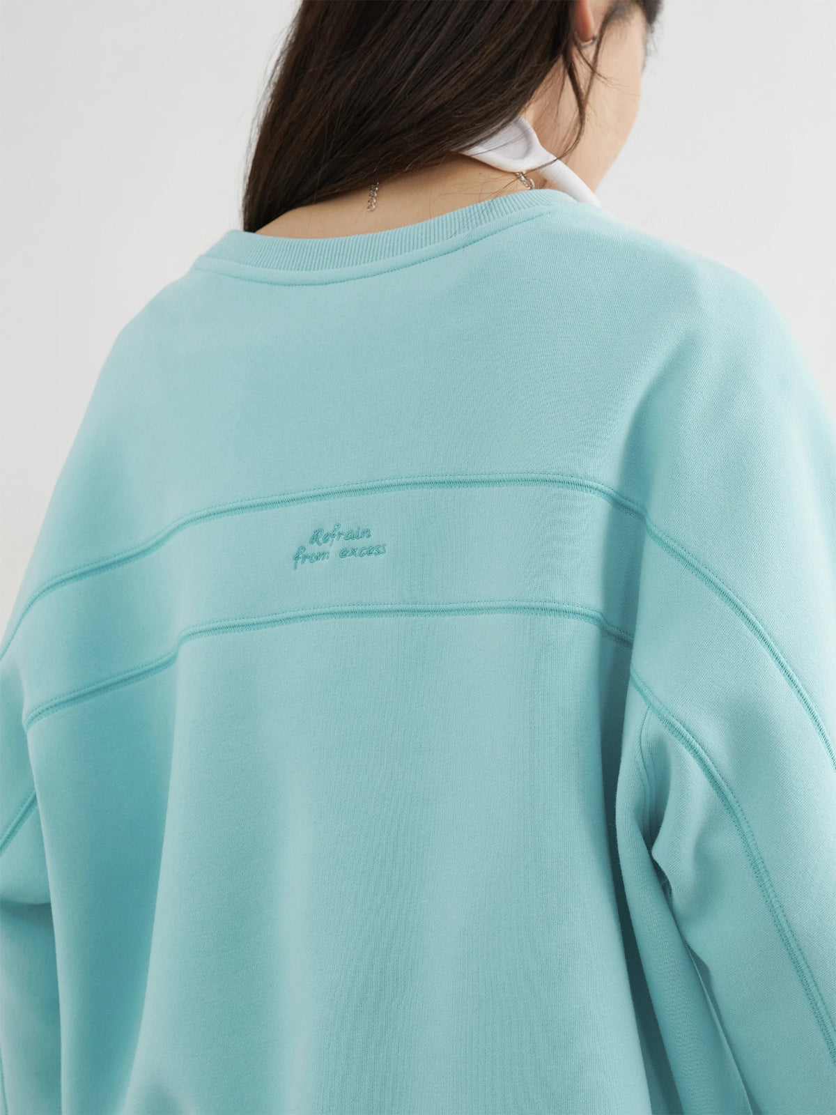 Damen Sweatshirt Rundhals Langarm Bestickt Türkis