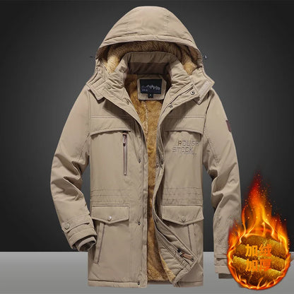 Herren Winterjacke mit Kapuze Gefütterter Parka Warm Schwarz